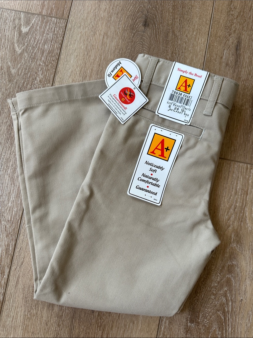 Boys A+ School Uniform Khaki Chino Pants NWT Size 6R Adjustable Waist